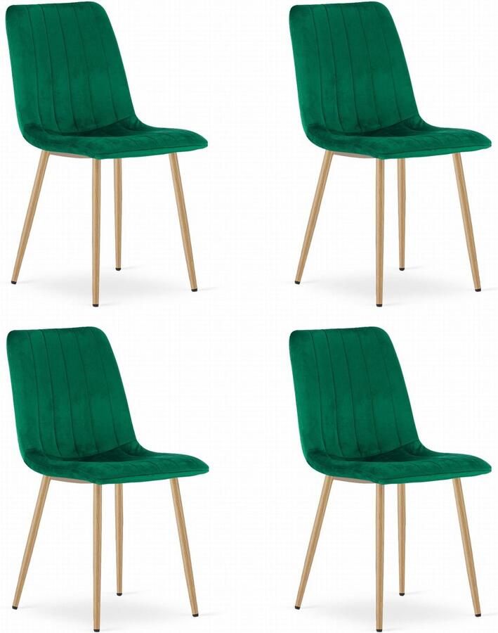 Oskar Set van 4 Eetkamerstoelen LAVA Groen Houtlook Metalen Poten Velvet Bekleding Industriële Stijl Max. 110 kg Ergonomisch Design Comfortabele Zitting