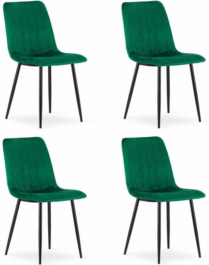 Oskar Set van 4 Eetkamerstoelen LAVA Groen Zwarte Metalen Poten Velvet Bekleding Industriële Stijl Max. 110 kg Ergonomisch Design Comfortabele Zitting