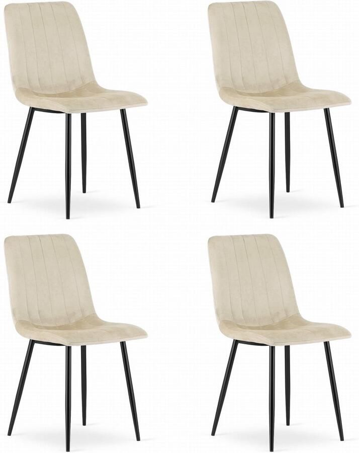 Oskar Set van 4 Eetkamerstoelen LAVA Lichtbeige Zwarte Metalen Poten Velvet Bekleding Industriële Stijl Max. 110 kg Ergonomisch Design Comfortabele Zitting