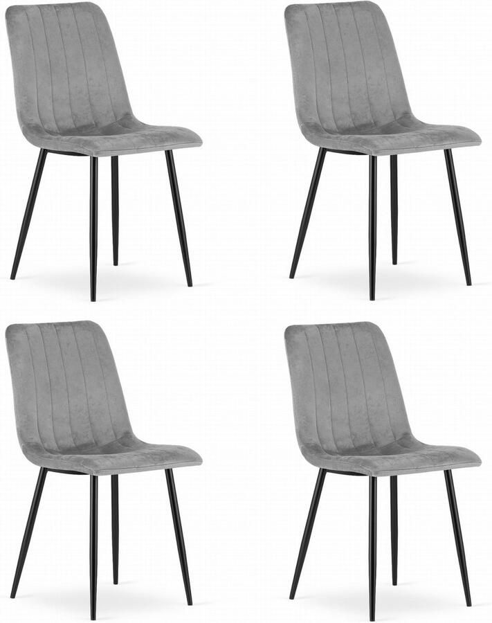 Oskar Set van 4 Eetkamerstoelen LAVA Lichtgrijs Zwarte Metalen Poten Velvet Bekleding Industriële Stijl Max. 110 kg Ergonomisch Design Comfortabele Zitting
