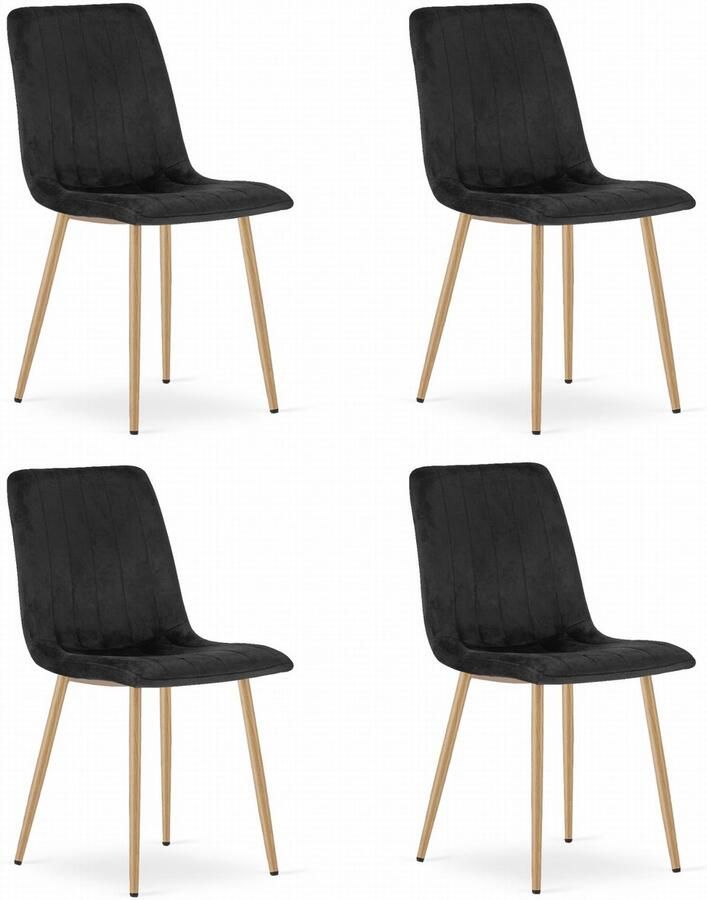 Oskar Set van 4 Eetkamerstoelen LAVA Zwart Houtlook Metalen Poten Velvet Bekleding Industriële Stijl Max. 110 kg Ergonomisch Design Comfortabele Zitting
