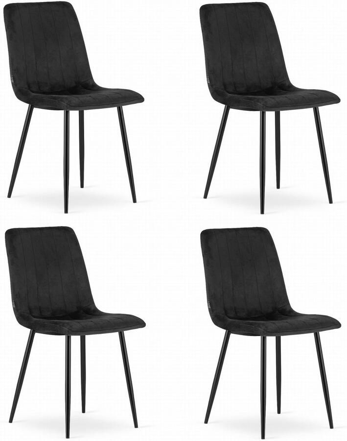 Oskar Set van 4 Eetkamerstoelen LAVA Zwart Zwarte Metalen Poten Velvet Bekleding Industriële Stijl Max. 110 kg Ergonomisch Design Comfortabele Zitting