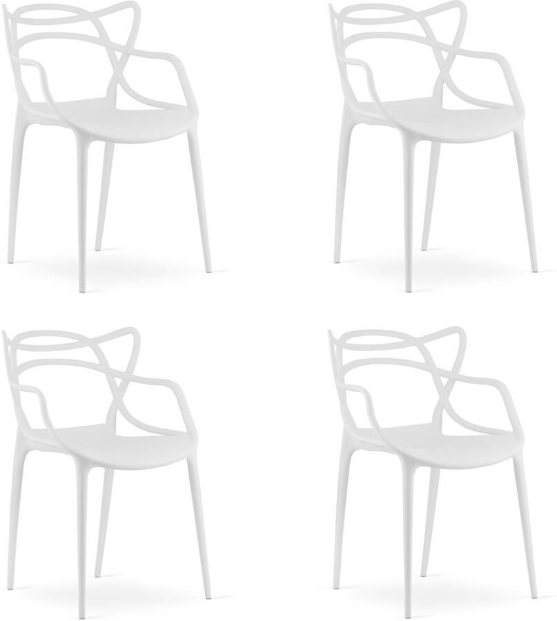 Oskar Set van 4 Stoelen KATO Wit – Moderne Eetkamerstoel met Uniek Design – Ergonomisch Ontwerp – Comfortabele Zitting – Lichtgewicht & Stevig – Geschikt voor Woonkamer Keuken en Kantoor – Draagvermogen tot 110 kg