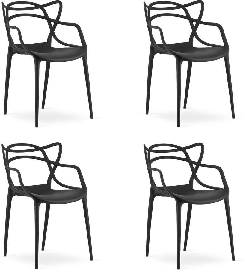 Oskar Set van 4 Stoelen KATO Zwart – Moderne Eetkamerstoel met Uniek Design – Ergonomisch Ontwerp – Comfortabele Zitting – Lichtgewicht & Stevig – Geschikt voor Woonkamer Keuken en Kantoor – Draagvermogen tot 110 kg