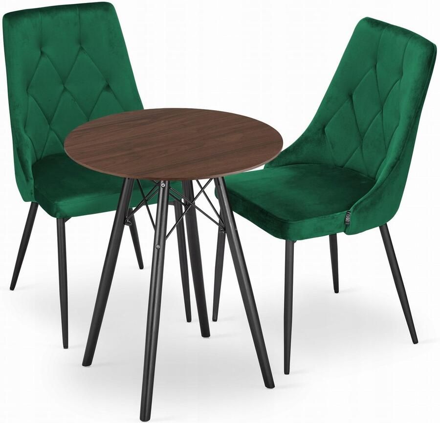 Oskar TODI 60 essen ronde tafelset + 2 IMOLA groene stoelen