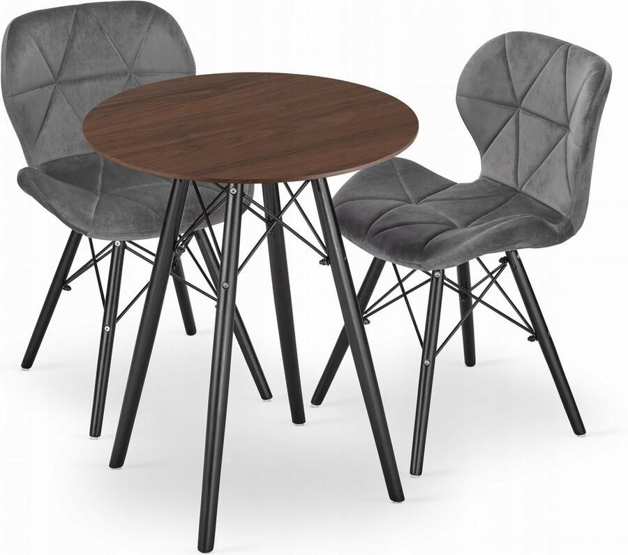 Oskar TODI 60 essen ronde tafelset + 2 LAGO grijze stoelen