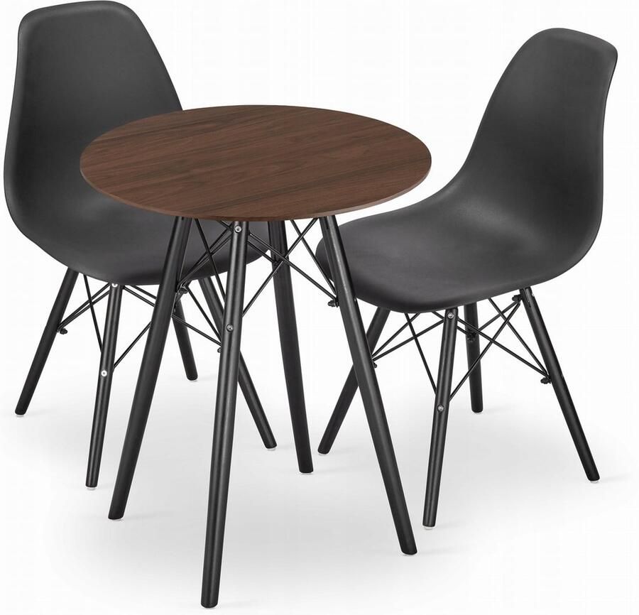 Oskar TODI 60 essen ronde tafelset + 2 OSAKA zwarte stoelen