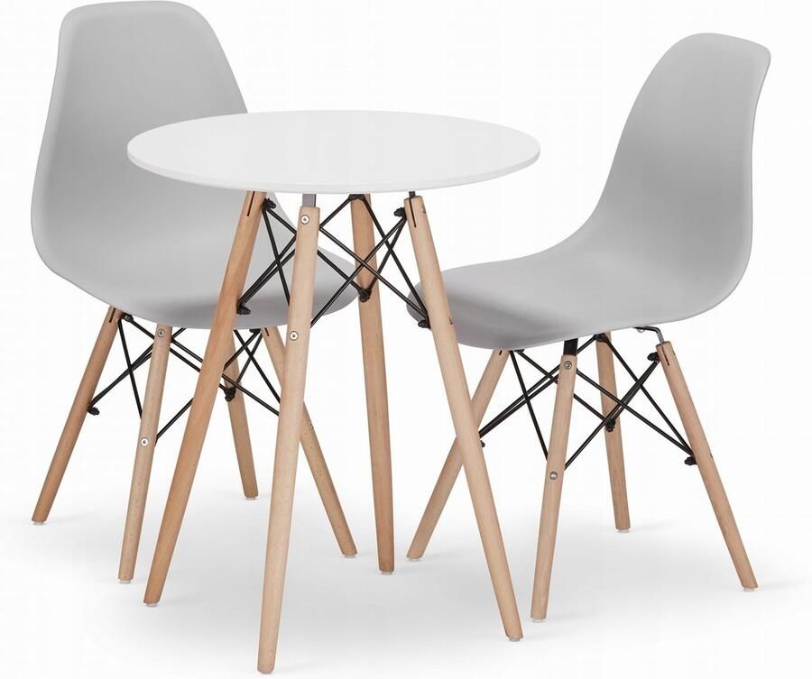 Oskar TODI 60 witte ronde tafelset + 2 OSAKA grijze stoelen