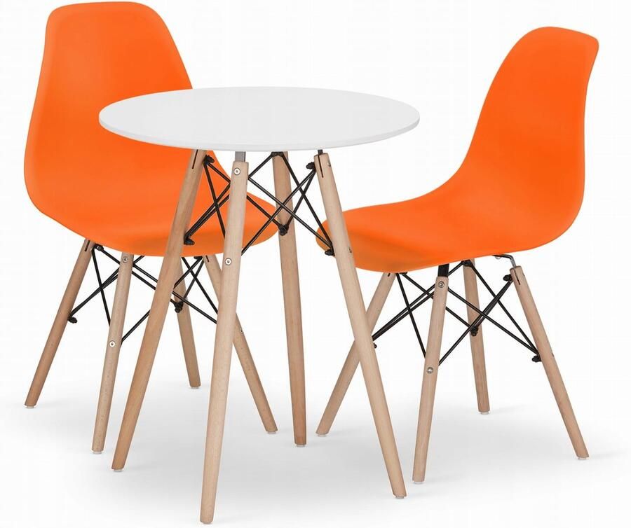 Oskar TODI 60 witte ronde tafelset + 2 OSAKA oranje stoelen