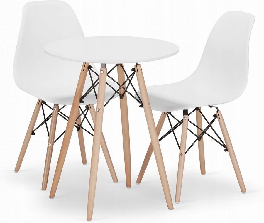 Oskar TODI 60 witte ronde tafelset + 2 OSAKA witte stoelen