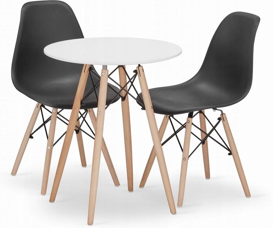 Oskar TODI 60 witte ronde tafelset + 2 OSAKA zwarte stoelen