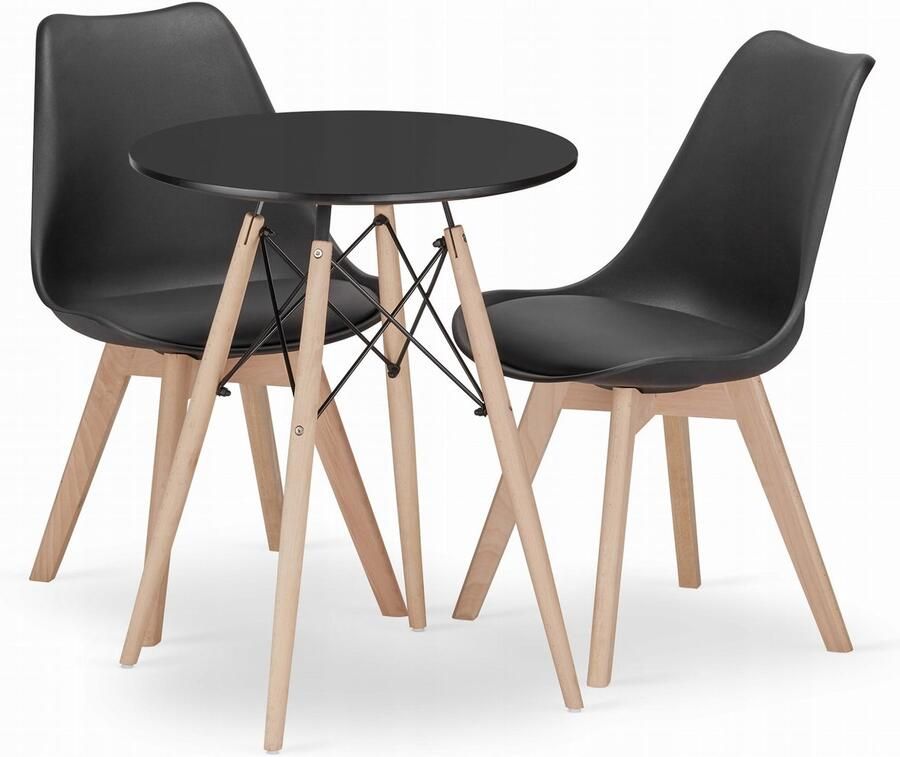 Oskar TODI 60 zwarte ronde tafelset + 2 MARK zwarte stoelen