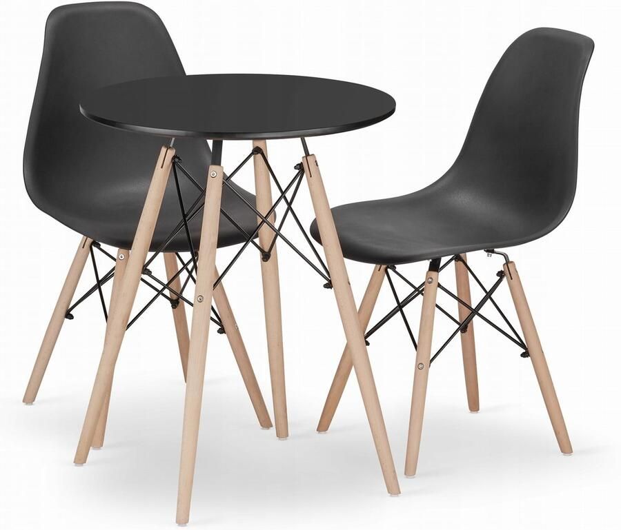 Oskar TODI 60 zwarte ronde tafelset + 2 OSAKA zwarte stoelen
