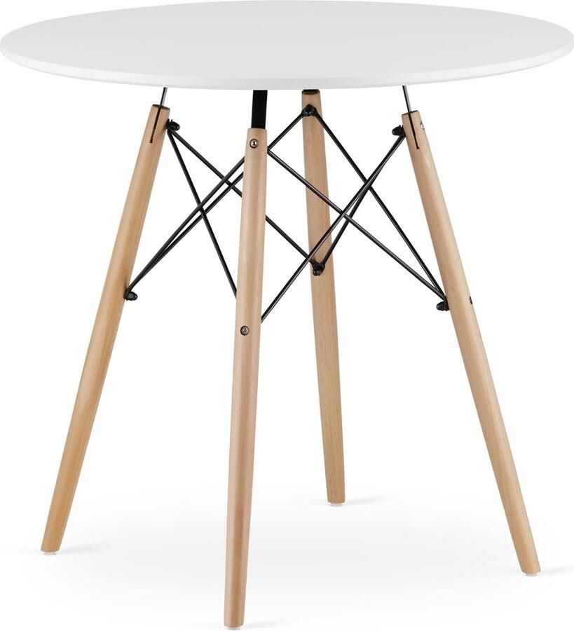 Oskar TODI-80 Ronde Eettafel Scandinavisch Design Wit Tafelblad Stevige Beukenhouten Poten Geschikt voor Keuken Eetkamer en Woonkamer Ø80 cm