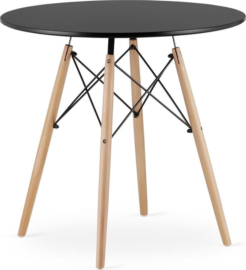 Oskar TODI-80 Ronde Eettafel Scandinavisch Design Zwart Tafelblad Stevige Beukenhouten Poten Geschikt voor Keuken Eetkamer en Woonkamer Ø80 cm