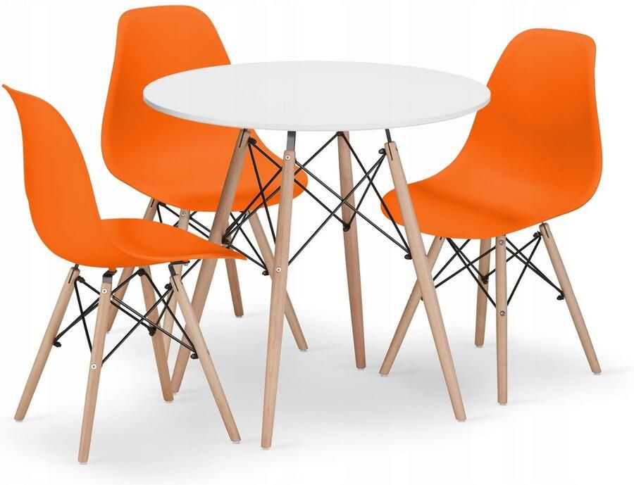 Oskar TODI 80 witte ronde tafelset + 3 OSAKA oranje stoelen
