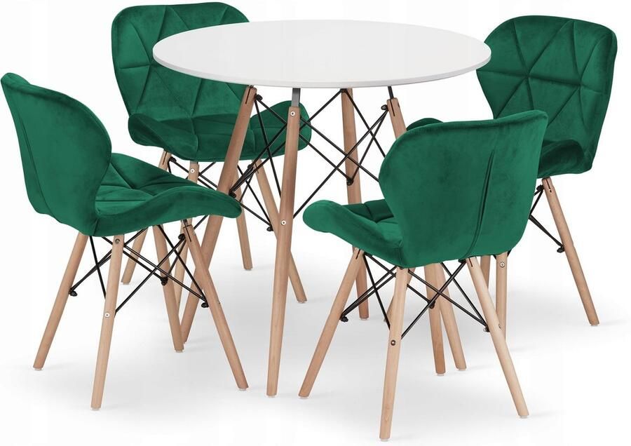Oskar TODI 80 witte ronde tafelset + 4 LAGO groene stoelen