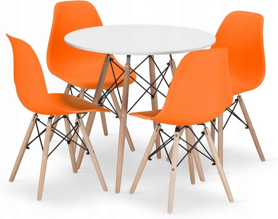 Oskar TODI 80 witte ronde tafelset + 4 OSAKA oranje stoelen