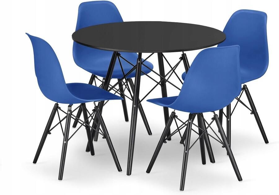 Oskar TODI 80 zwarte ronde tafelset + 4 OSAKA blauwe stoelen
