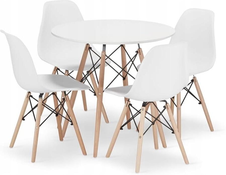Oskar TODI 80cm witte ronde tafelset + 4 OSAKA witte stoelen