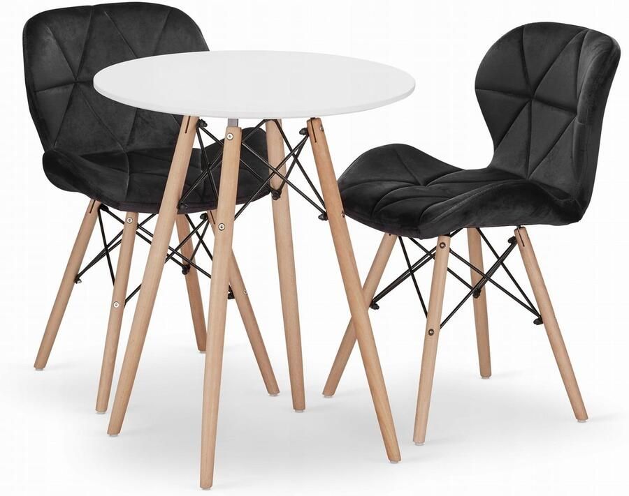 Oskar TODI ronde tafelset 60cm wit + 2 LAGO zwarte stoelen