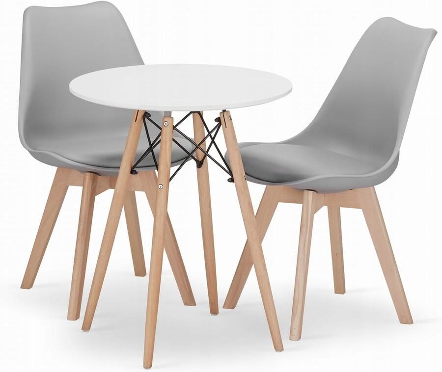 Oskar TODI ronde tafelset 60cm wit + 2 MARK stoelen grijs