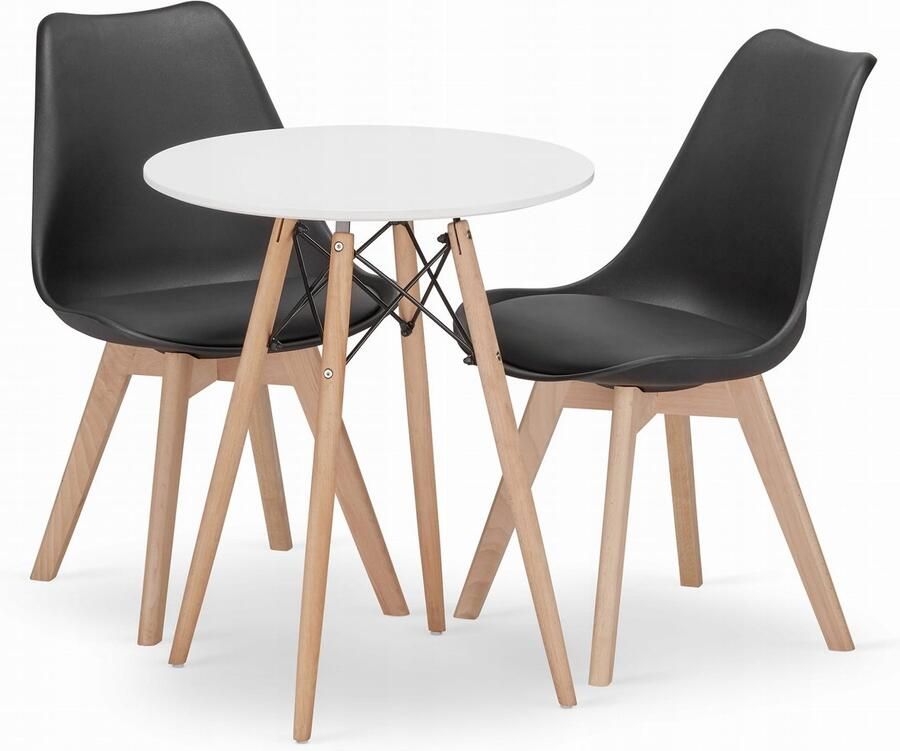 Oskar TODI ronde tafelset 60cm wit + 2 MARK stoelen zwart