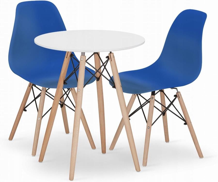 Oskar TODI ronde tafelset 60cm wit + 2 OSAKA blauwe stoelen