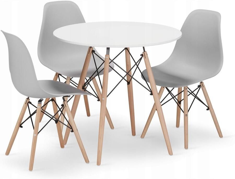Oskar TODI ronde tafelset 80cm wit + 3 OSAKA stoelen grijs
