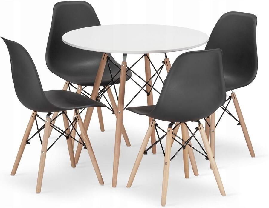 Oskar TODI ronde tafelset 80cm wit + 4 OSAKA stoelen zwart