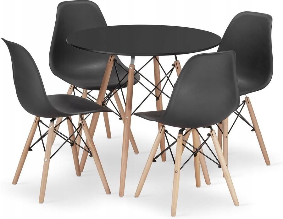 Oskar TODI ronde tafelset 80cm zwart + 4 OSAKA zwarte stoelen