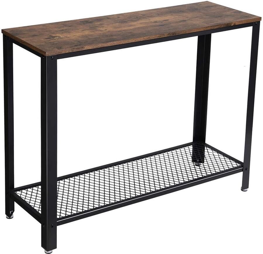 Oskar Wandtafel Bijzettafel Sidetable – Halftafel Loft Industrieel Design Metalen Frame & Rustiek Blad – Voor Hal Woonkamer Entree & Keuken – Compact & Multifunctioneel – 101 5x35x80 cm