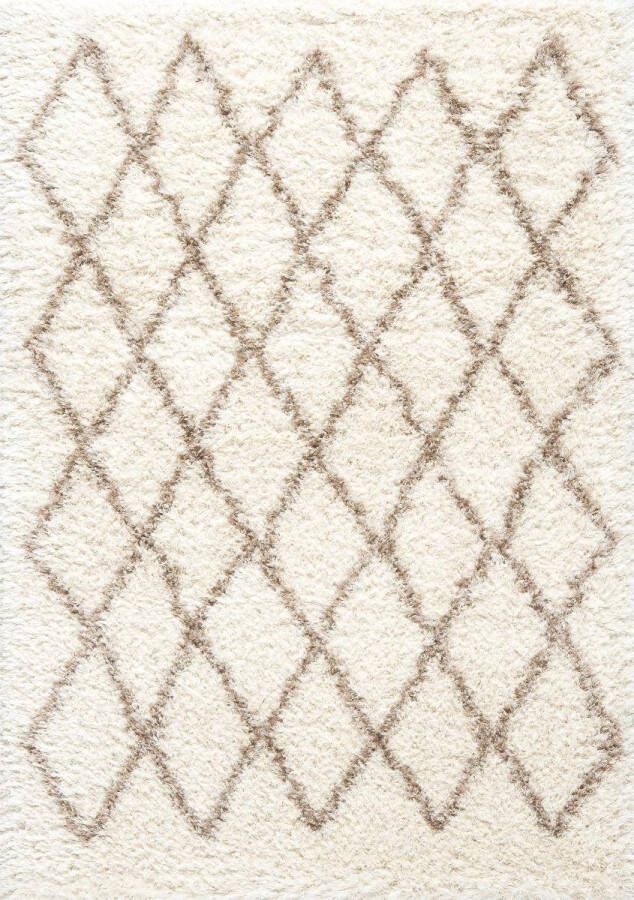 OSTA Rhapsody – Vloerkleed – Tapijt – geweven – wol – eco – duurzaam hoogpolig modern Beige Ruit – 135x200