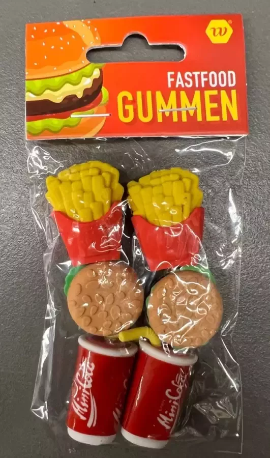 Out of office Fastfood Gummen 6 stuks Potlood Gum Studeren School