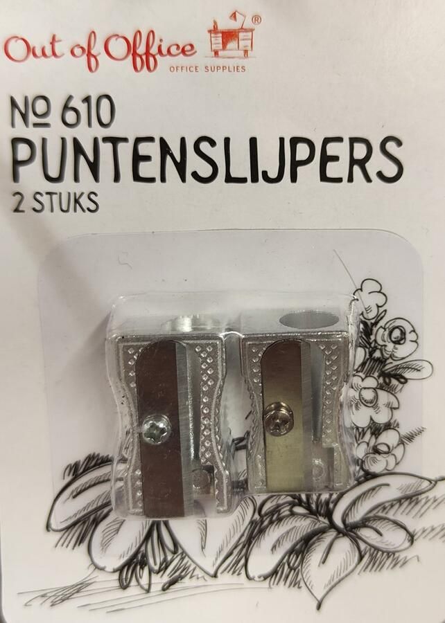 Out of office Puntenslijper aluminium potloodslijper 2 stuks kantoorbenodigdheden