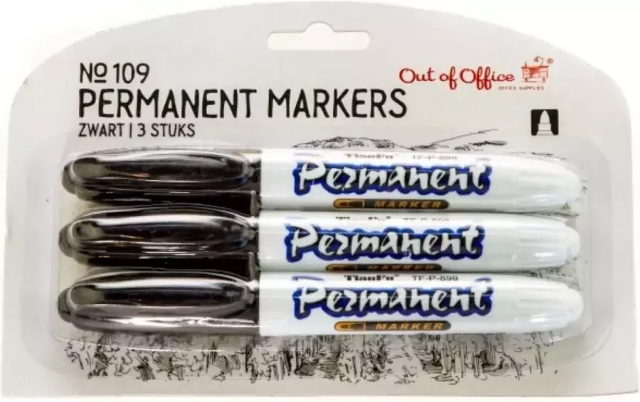 Out of office Permanent markers Zwart Markeerstift Permanente stift Niet uit wasbaar Textiel stift Hobby