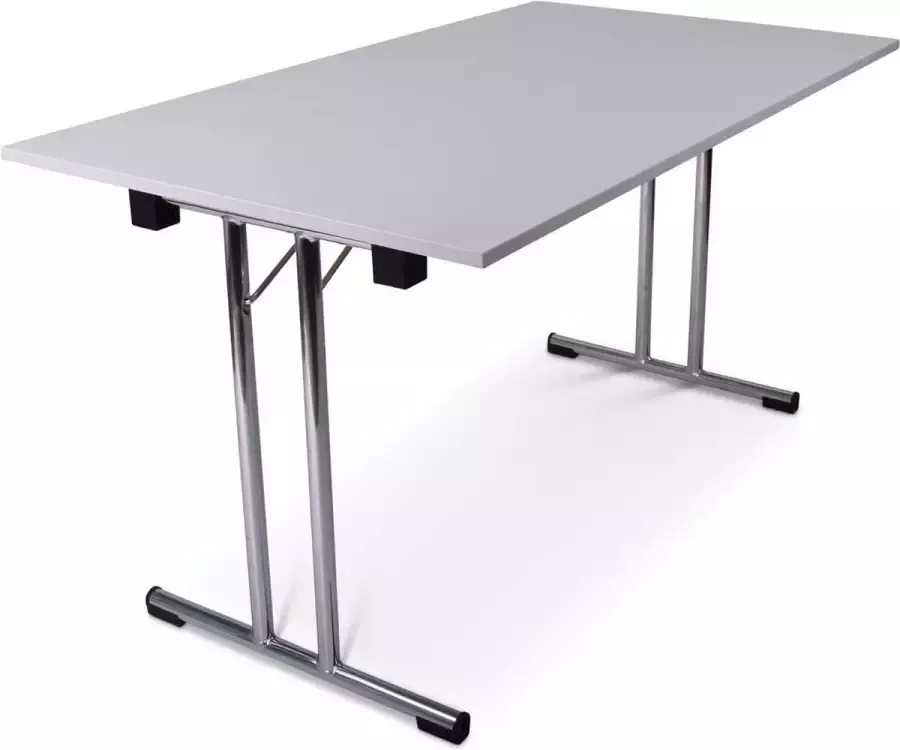 Outmate Inklapbare tafel recht 140x80 T-frame Blad: Grijs Frame: Chrome