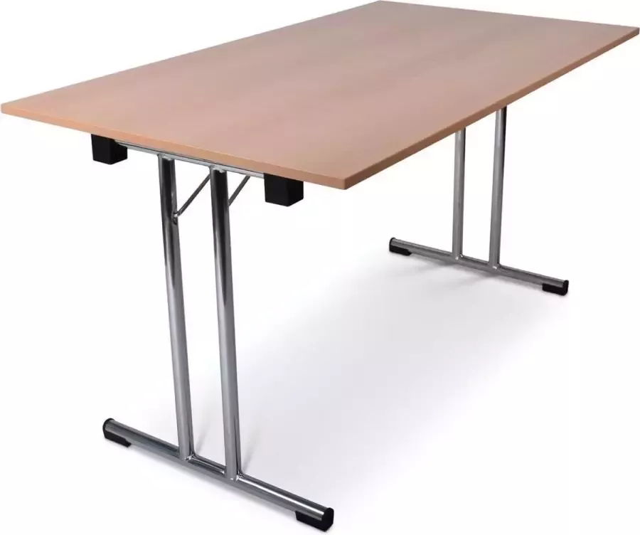 Outmate Inklapbare tafel recht 140x80 T-frame Blad: Houtkleur Frame: Chrome