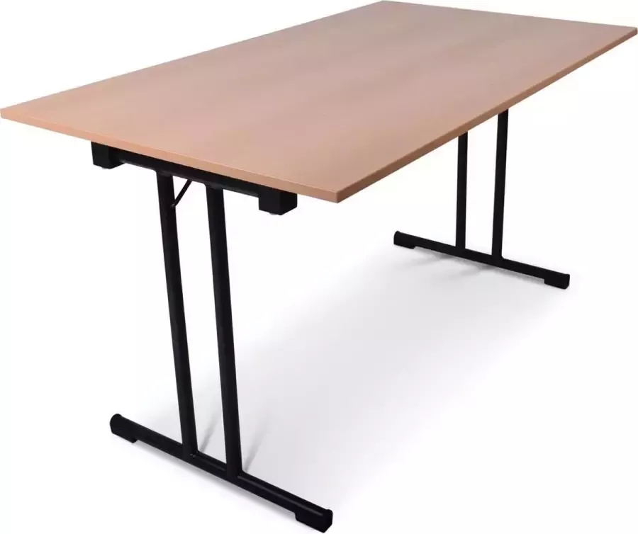 Outmate Inklapbare tafel recht 140x80 T-frame Blad: Houtkleur Frame: Zwart