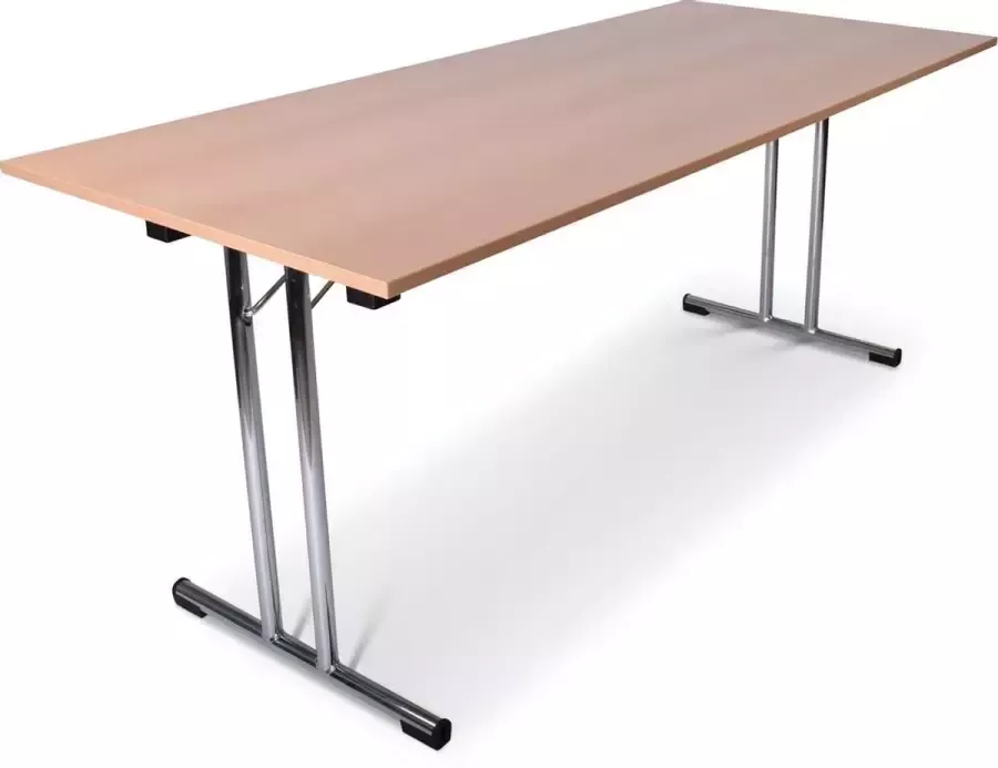 Outmate Inklapbare tafel recht 180x80 T-frame Blad: Houtkleur Frame: Chrome