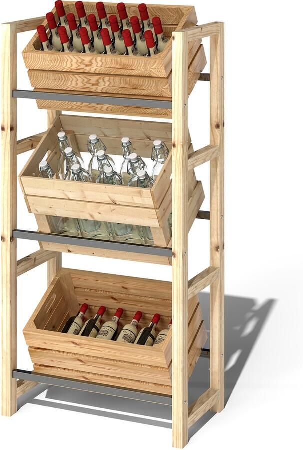 Outsunny Getränkekistenregal Tannenholz Stahl Naturholz