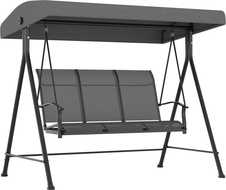 Outsunny Hollywood schommel 3-zits tuinschommel met verstelbaar dak schommelbank met armleuning draagvermogen tot 240 kg metaal texteline donkergrijs 195 x 118 x 170 cm