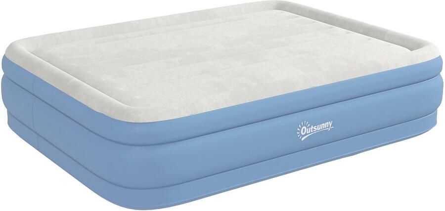 Outsunny Luftmatratze Luftbett für 2 Personen Campingbett mit integriertem Kopfkissen eingebauter Elektropumpe Hellblau 203 x 152 x 46 cm