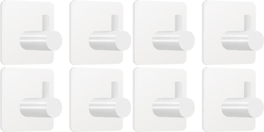 OUYLAF Witte Zelfklevende Kapstokhaken Duurzame Wandhaken Zelfklevend en Waterdicht Geen Boren Nodig Badkamer Keuken Set van 8