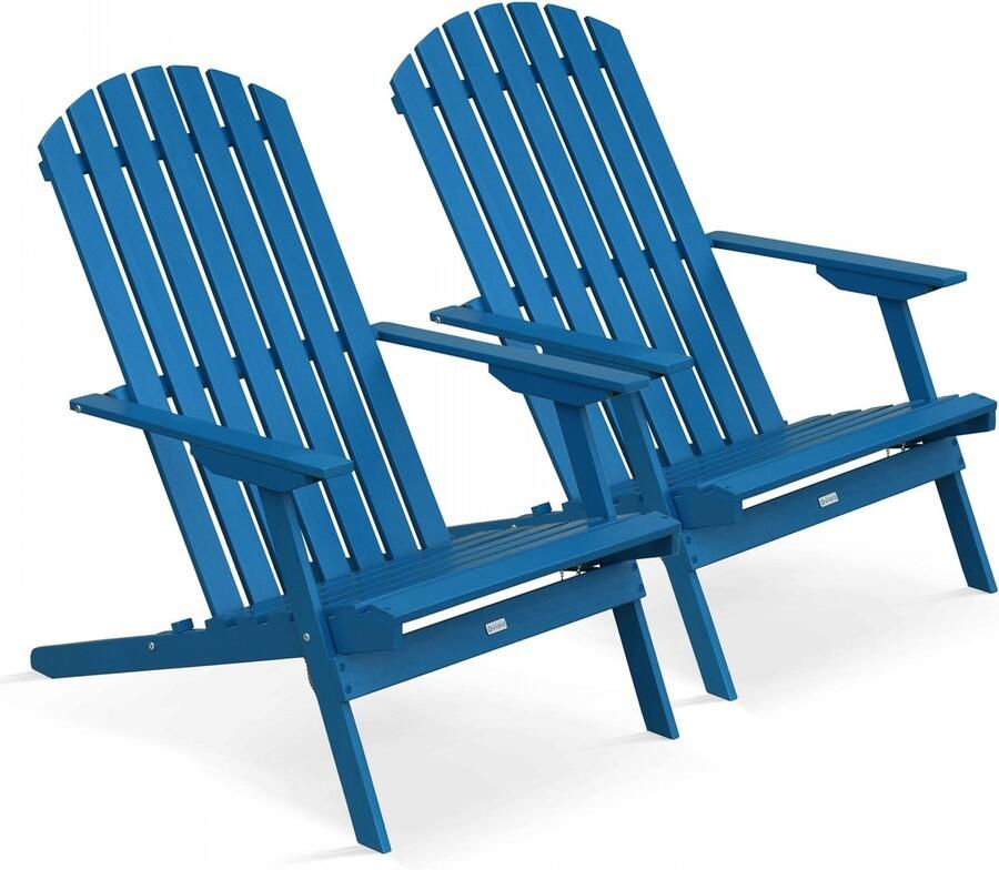 Oviala 2 inklapbare eucalyptus houten fauteuils in de kleur Pacific blauw
