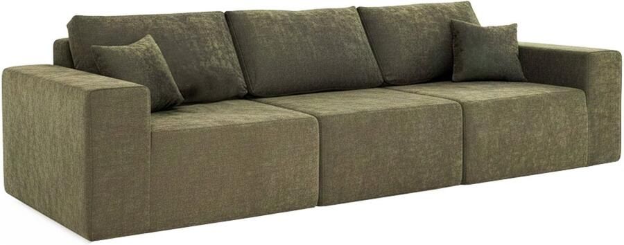 Oviala 3-zits modulaire bank in stof met groene kussens Hector