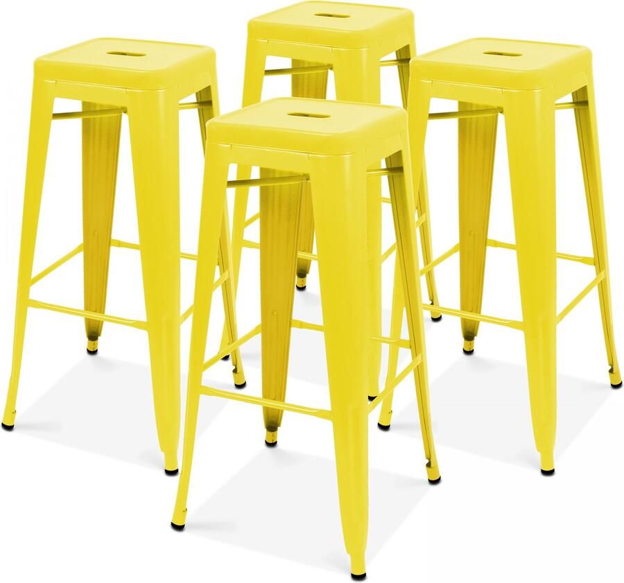 Oviala Set van 4 matte gele stalen barkrukken