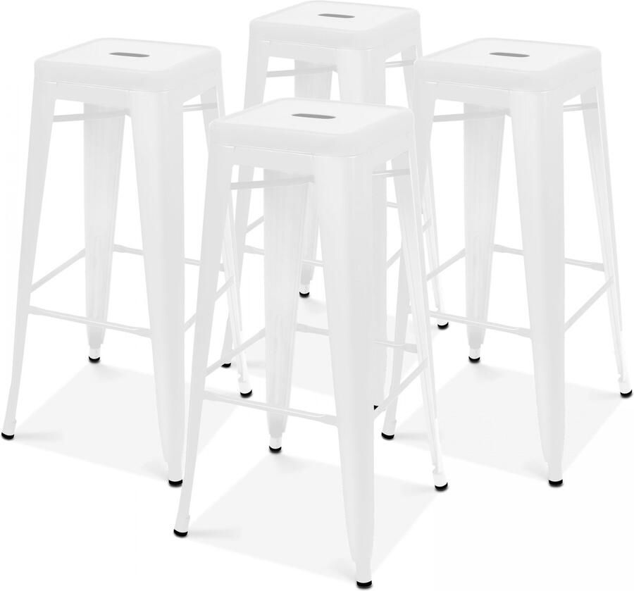 Oviala Set van 4 mat witte stalen barkrukken Indus