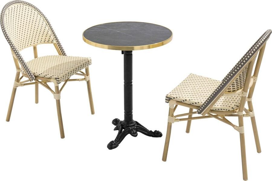 Oviala 60 cm verstelbare zwartmarmeren terrastafel en 2 grijze stoelen Montmartre