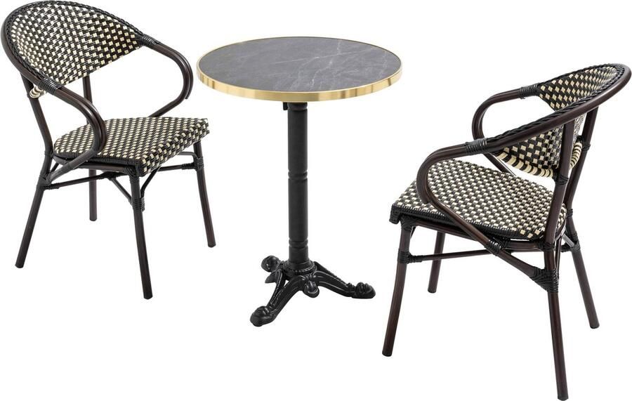 Oviala 60 cm verstelbare zwartmarmeren terrastafel en 2 zwarte stoelen Montmartre
